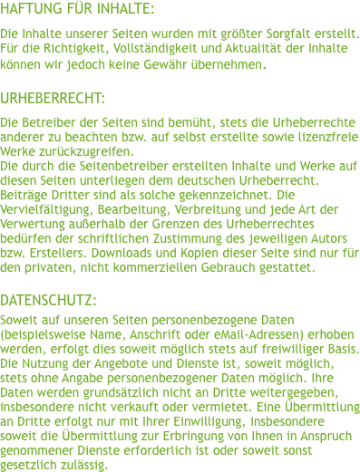 HAFTUNG F�R INHALTE: